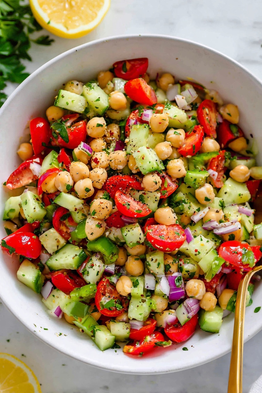 Tomato Cucumber Chickpea Salad - Serving Suggestion