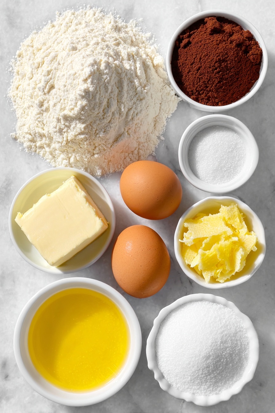Flat lay of a small mound of all-purpose flour, a tiny pile of cornstarch, a teaspoon of baking soda, a small pinch of salt, a ball of softened unsalted butter, a heap of granulated sugar, one large whole uncracked brown egg, a small white ceramic bowl filled with fresh lemon juice, a few fresh lemon zest strips, a small white ceramic bowl of clear vanilla extract, a small white ceramic bowl of granulated sugar, and a small white ceramic bowl of confectioners’ sugar, all arranged with perfect symmetry on a clean white marble surface, soft natural light, photo taken with an iPhone, professional food photography style, fresh ingredients, white ceramic bowls, no bottles, no duplicates, no utensils, no packaging --ar 2:3 --v 7 --p m7354615311229779997