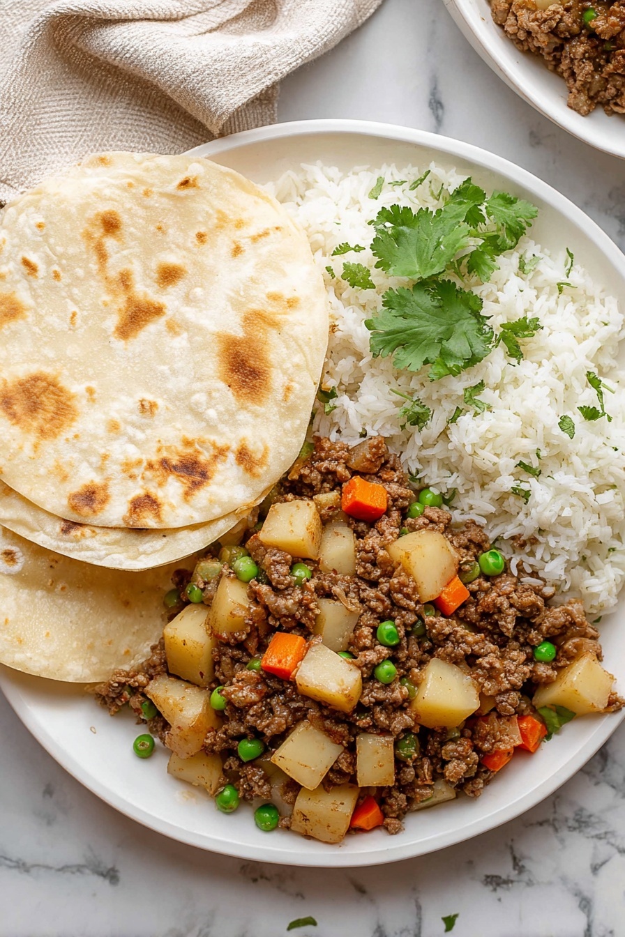 In the image, there is a black cast iron pan on a white marbled surface. Inside the pan, there are two main layers: a base layer of small chopped white onions spread evenly around the edge of the pan, and on top of them in the center is a layer of raw ground beef with varying red and pink tones, some parts slightly browned as it begins cooking. The beef pieces are uneven and piled loosely in the middle, creating a textured contrast to the finely chopped onions. Photo taken with an iphone --ar 2:3 --v 7